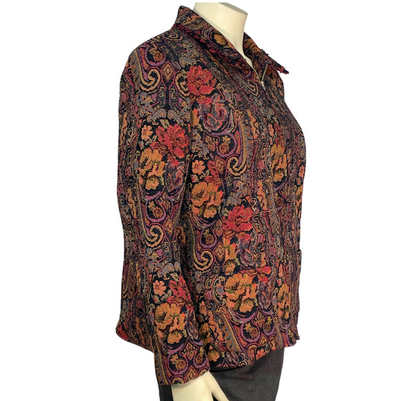 3-FOR-$30 Requirements Sz 16 Paisley Tapestry Jacket Zip-Up Collar has Fringe - Picture 4 of 12